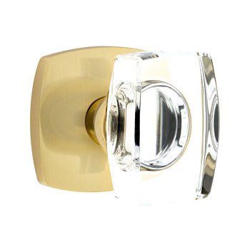 Emtek Concealed Passage Windsor Crystal Knob With Urban Modern Rosette in Satin Brass finish