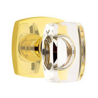 Emtek Concealed Passage Windsor Crystal Knob With Urban Modern Rosette in Unlacquered Brass finish