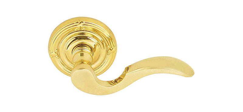 Emtek Concealed Privacy Cortina Lever With Ribbon & Reed Rosette in Lifetime Polished Brass finish