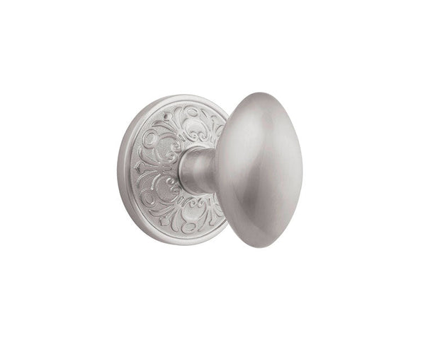 Emtek Concealed Privacy Egg Knob With Lancaster Rosette in Satin Nickel finish