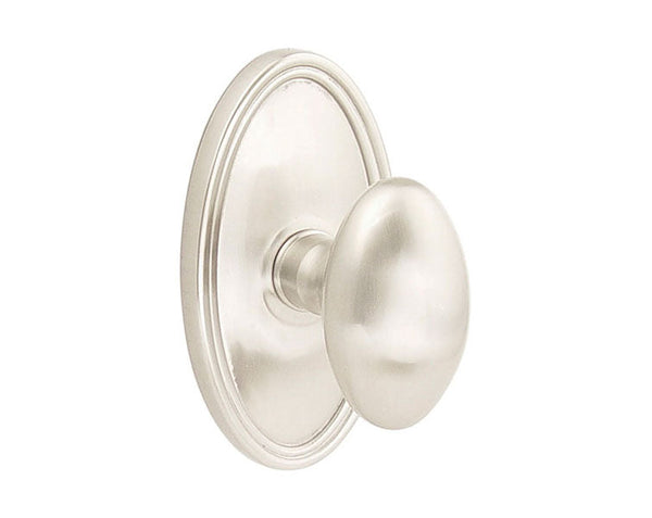 Emtek Concealed Privacy Egg Knob With Oval Rosette in Satin Nickel finish