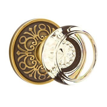 Emtek Concealed Privacy Lancaster Rosette With Georgetown Crystal Knob in French Antique finish
