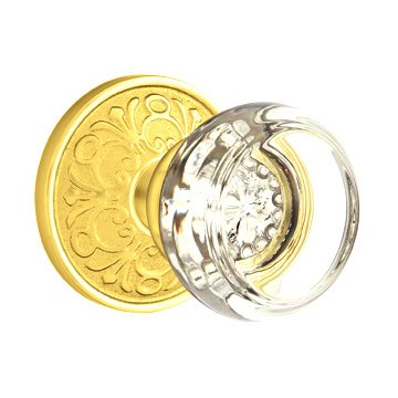 Emtek Concealed Privacy Lancaster Rosette With Georgetown Crystal Knob in Unlacquered Brass finish
