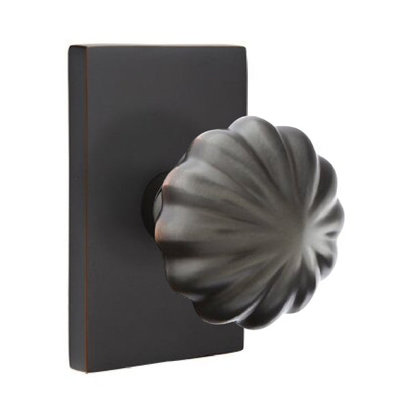 Emtek Concealed Privacy Melon Knob With Modern Rectangular Rosette in Oil Rubbed Bronze finish