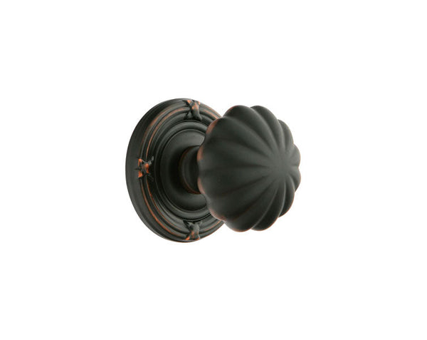 Emtek Concealed Privacy Melon Knob With Ribbon & Reed Rosette in Oil Rubbed Bronze finish