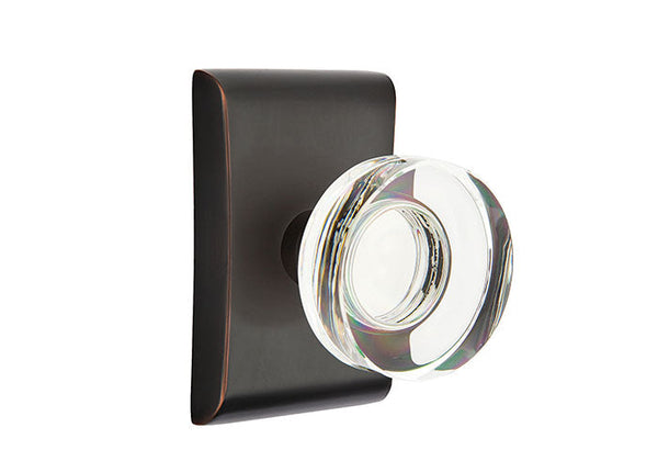 Emtek Concealed Privacy Modern Disc Crystal Knob With Neos Rosette in Oil Rubbed Bronze finish