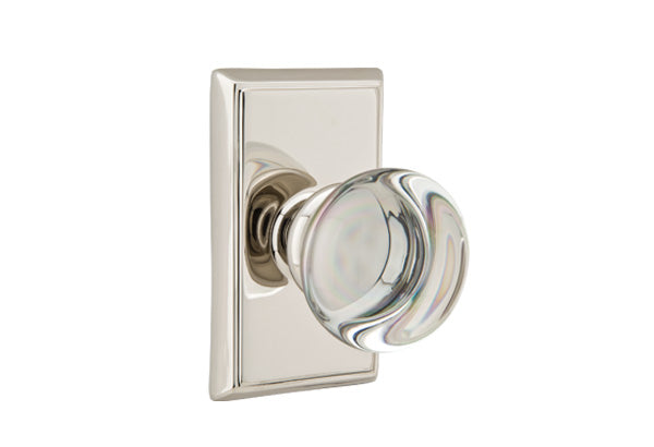 Emtek Concealed Privacy Providence Crystal Knob With Rectangular Rosette in Lifetime Polished Nickel finish