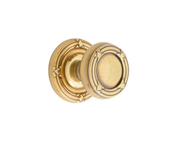 Emtek Concealed Privacy Ribbon & Reed Knob With Ribbon & Reed Rosette in French Antique finish