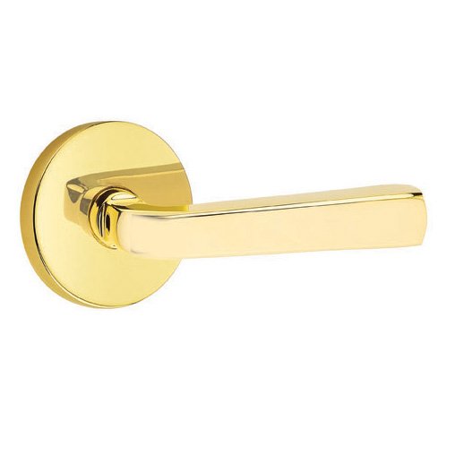 Emtek Concealed Privacy Sion Lever With Disk Rosette in Unlacquered Brass finish