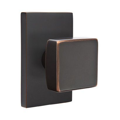 Emtek Concealed Privacy Square Knob With Modern Rectangular Rosette in Oil Rubbed Bronze finish