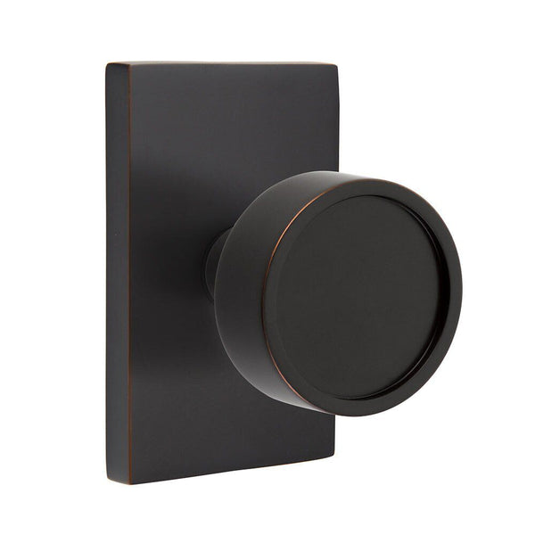 Emtek Concealed Privacy Verve Knob With Modern Rectangular Rosette in Oil Rubbed Bronze finish