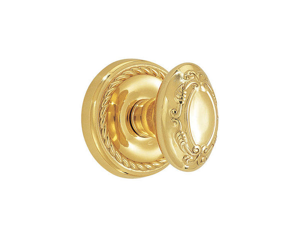 Emtek Concealed Privacy Victoria Knob With Rope Rosette in Unlacquered Brass finish