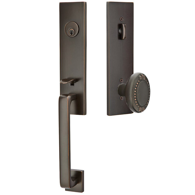 Emtek Davos Single Cylinder Handleset with Interior Beaded Egg Knob in Oil Rubbed Bronze finish