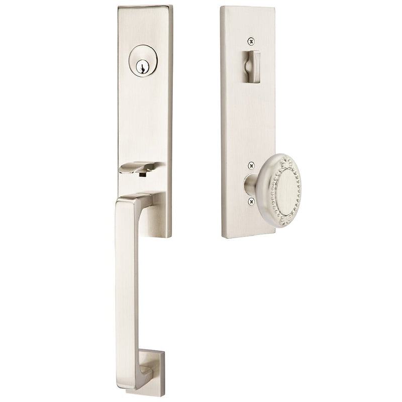 Emtek Davos Single Cylinder Handleset with Interior Beaded Egg Knob in Satin Nickel finish