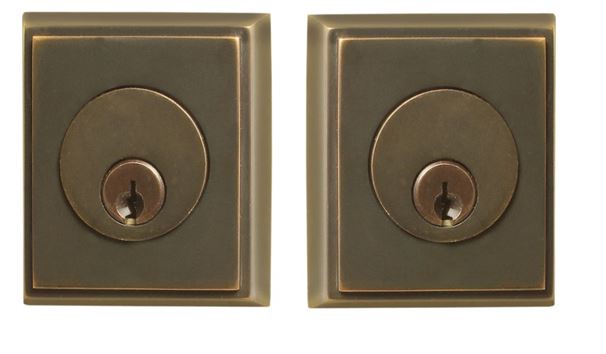 The Emtek Double Cylinder Rectangular Keyed Deadbolt in Satin Nickel finish