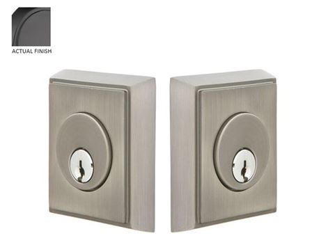 The Emtek Double Cylinder Rectangular Keyed Deadbolt in Satin Nickel finish