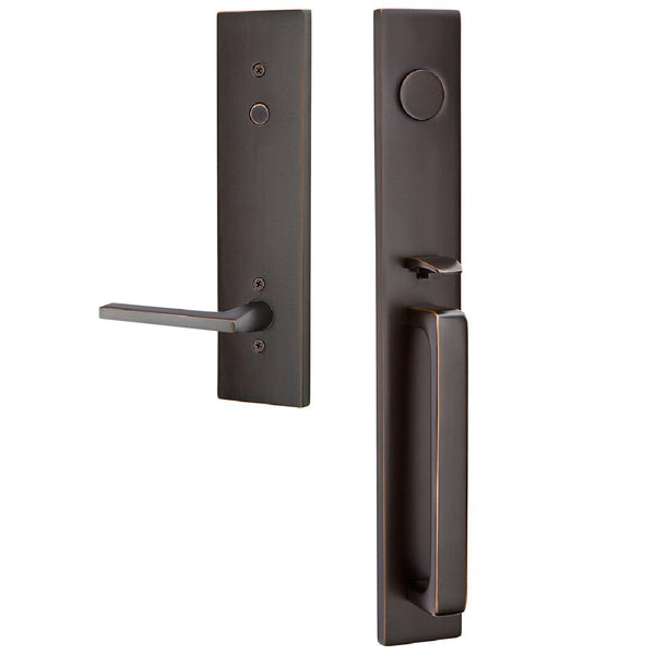 Emtek Dummy LausanneTubular Entrance Handleset With Right Handed Helios Lever in Oil Rubbed Bronze finish