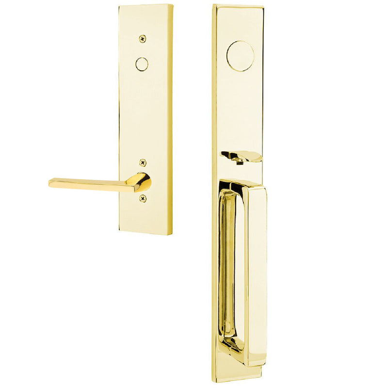 Emtek Dummy LausanneTubular Entrance Handleset With Right Handed Helios Lever in Unlacquered Brass finish