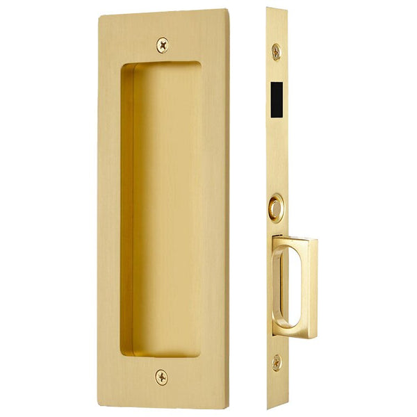 Emtek Dummy Modern Rectangular Pocket Door Mortise Lock in Satin Brass finish
