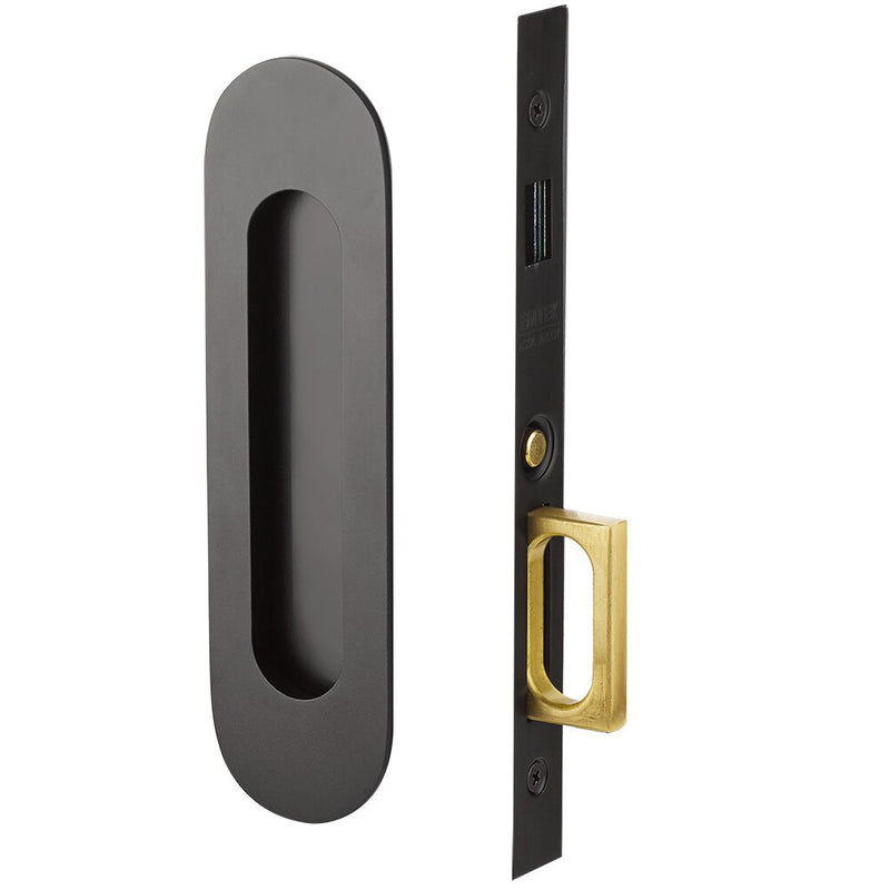 Emtek Dummy Narrow Oval Pocket Door Mortise Lock in Flat Black finish