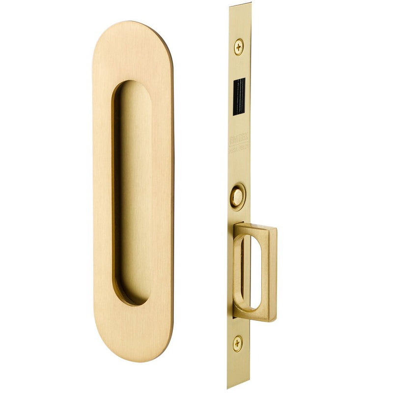 Emtek Dummy Narrow Oval Pocket Door Mortise Lock in Satin Brass finish