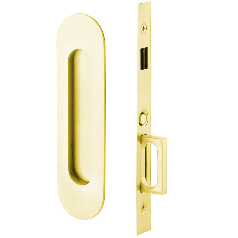 Emtek Dummy Narrow Oval Pocket Door Mortise Lock in Unlacquered Brass finish