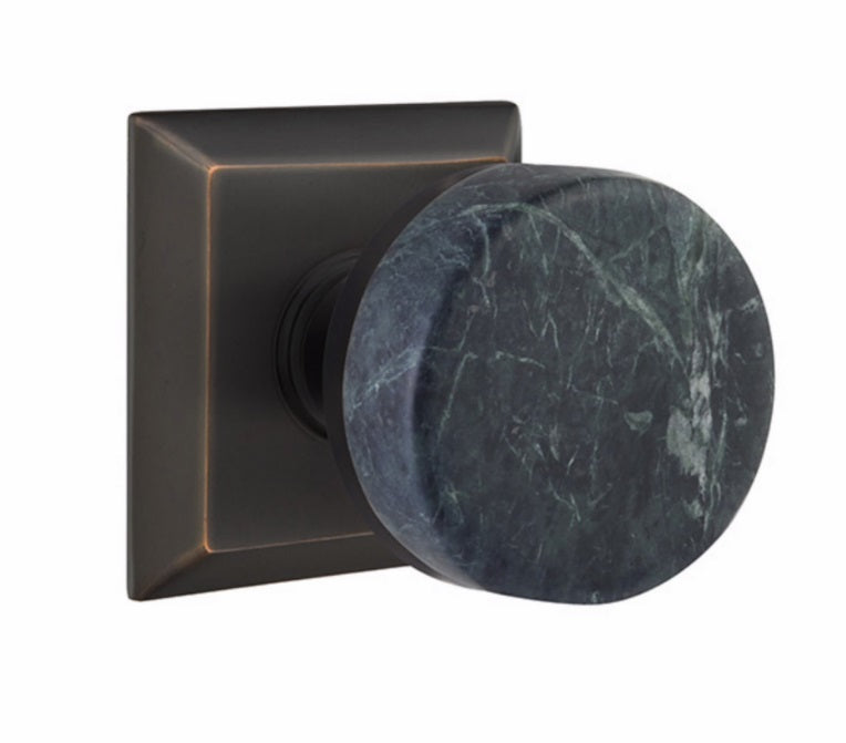 Emtek Dummy Pair Select Conical Green Marble Knobset with Quincy Rosette in Oil Rubbed Bronze finish