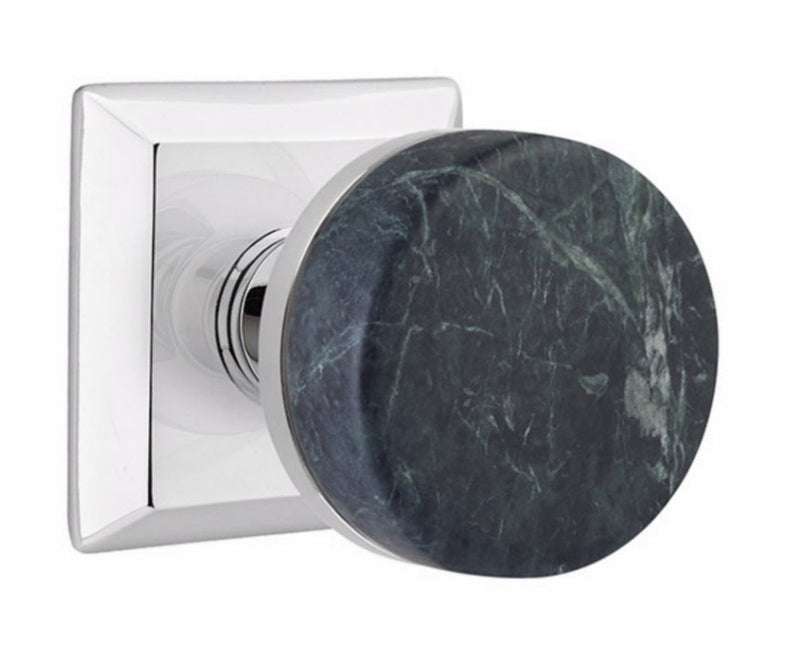 Emtek Dummy Pair Select Conical Green Marble Knobset with Quincy Rosette in Polished Chrome finish