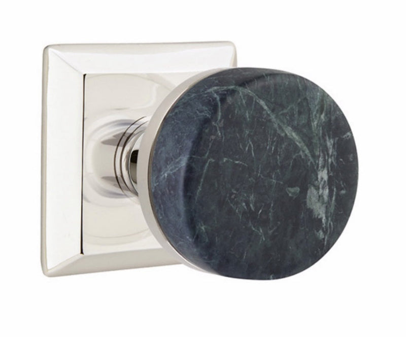 Emtek Dummy Pair Select Conical Green Marble Knobset with Quincy Rosette in Polished Nickel finish