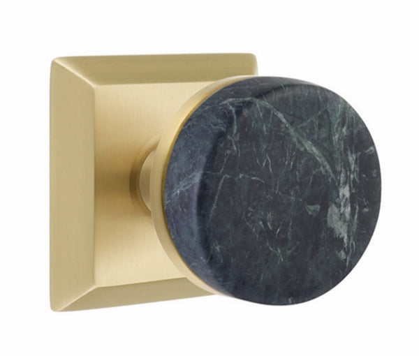 Emtek Dummy Pair Select Conical Green Marble Knobset with Quincy Rosette in Satin Brass finish