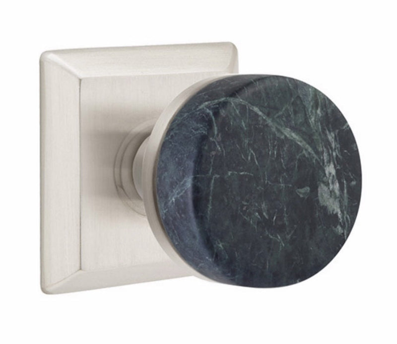 Emtek Dummy Pair Select Conical Green Marble Knobset with Quincy Rosette in Satin Nickel finish