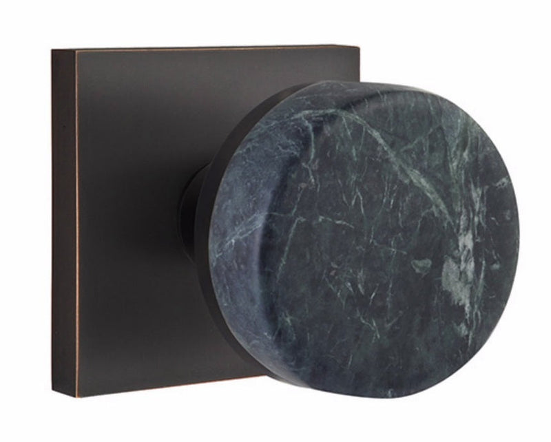 Emtek Dummy Pair Select Conical Green Marble Knobset with Square Rosette in Oil Rubbed Bronze finish
