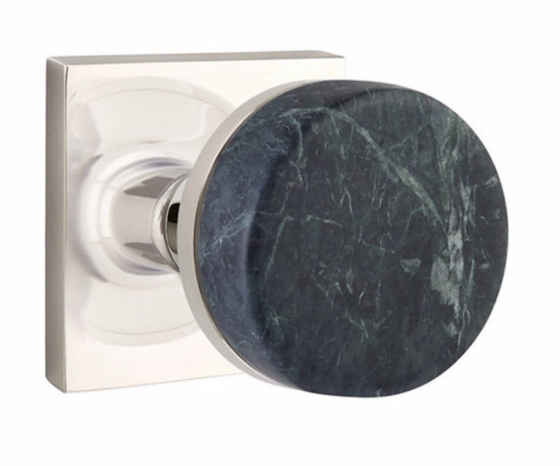 Emtek Dummy Pair Select Conical Green Marble Knobset with Square Rosette in Polished Nickel finish
