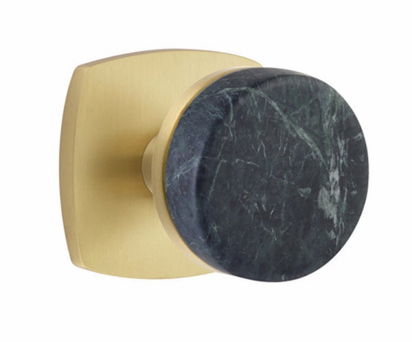 Emtek Dummy Pair Select Conical Green Marble Knobset with Urban Modern Rosette in Satin Brass finish