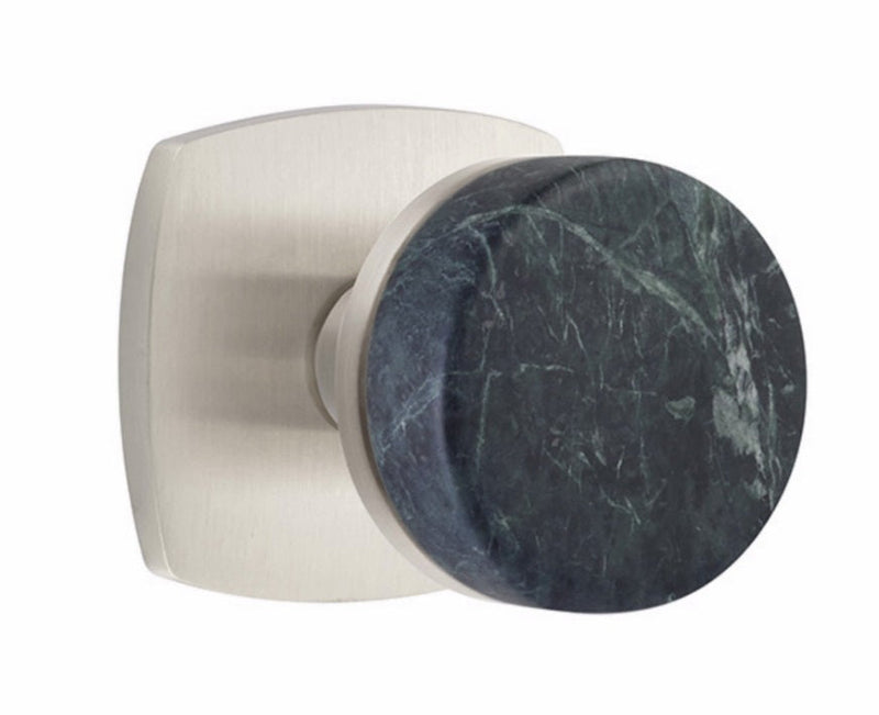 Emtek Dummy Pair Select Conical Green Marble Knobset with Urban Modern Rosette in Satin Nickel finish