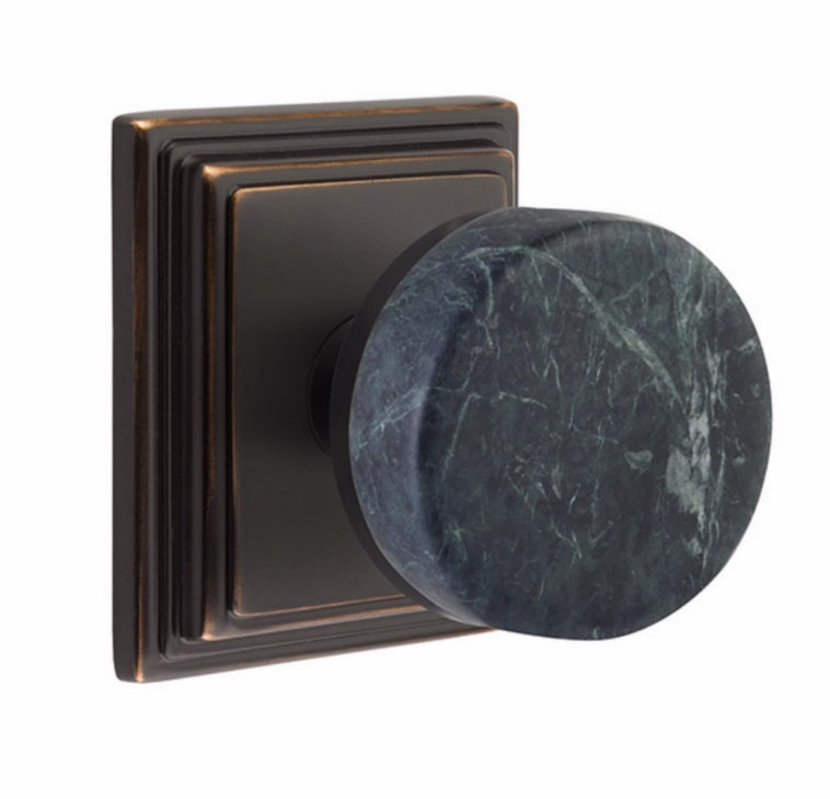 Emtek Dummy Pair Select Conical Green Marble Knobset with Wilshire Rosette in Oil Rubbed Bronze finish