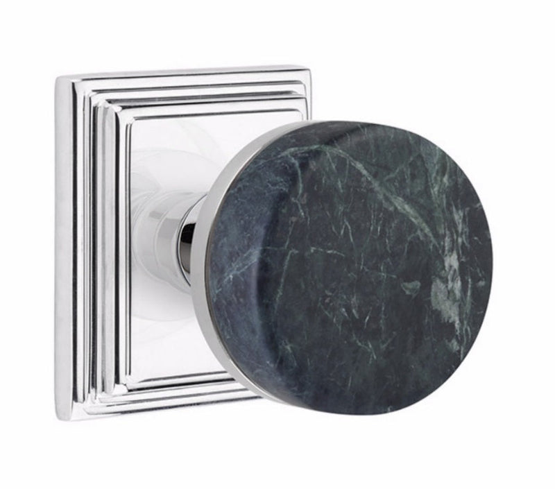 Emtek Dummy Pair Select Conical Green Marble Knobset with Wilshire Rosette in Polished Chrome finish