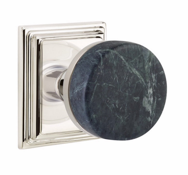 Emtek Dummy Pair Select Conical Green Marble Knobset with Wilshire Rosette in Polished Nickel finish