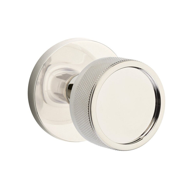 Emtek Dummy Pair Select Conical Knurled Knob with Disk Rosette in Lifetime Polished Nickel finish