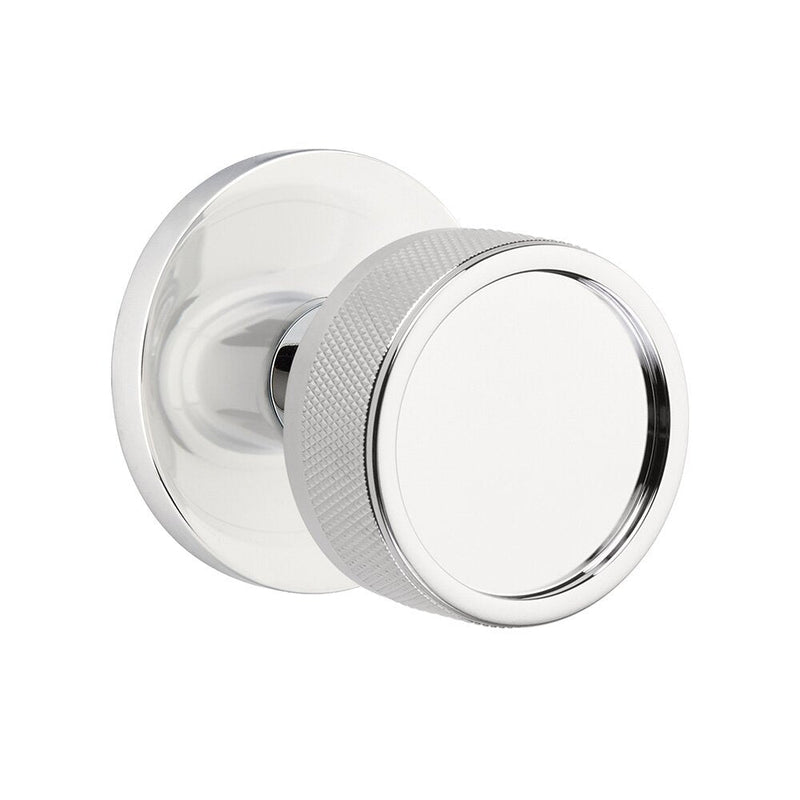 Emtek Dummy Pair Select Conical Knurled Knob with Disk Rosette in Polished Chrome finish