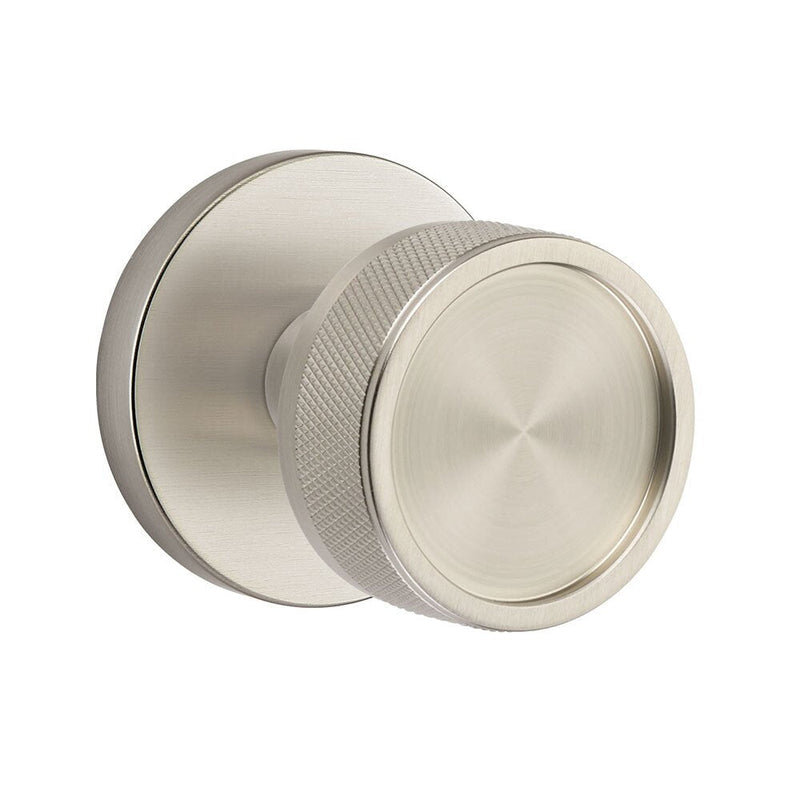 Emtek Dummy Pair Select Conical Knurled Knob with Disk Rosette in Satin Nickel finish