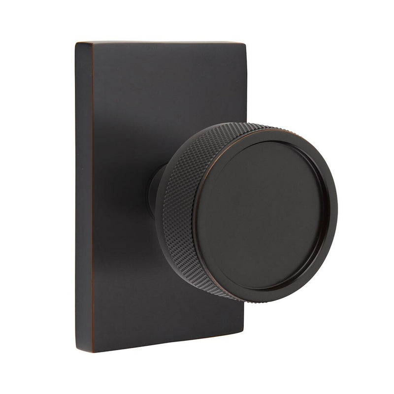 Emtek Dummy Pair Select Conical Knurled Knob with Modern Rectangular Rosette in Oil Rubbed Bronze finish