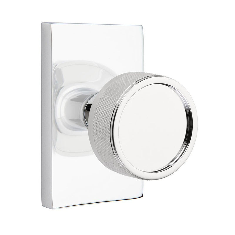Emtek Dummy Pair Select Conical Knurled Knob with Modern Rectangular Rosette in Polished Chrome finish