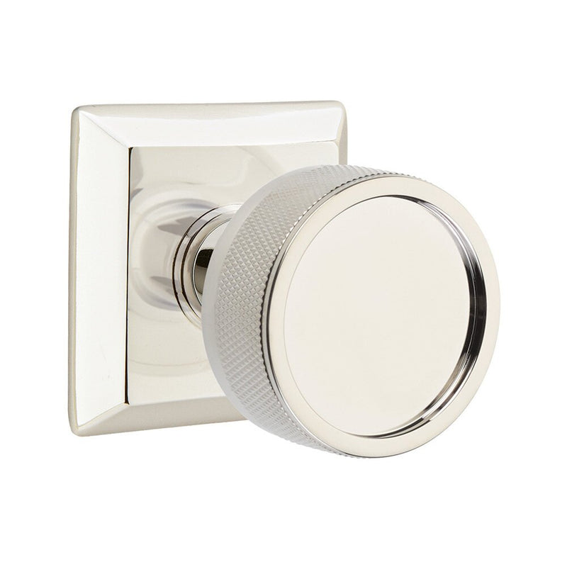 Emtek Dummy Pair Select Conical Knurled Knob with Quincy Rosette in Lifetime Polished Nickel finish