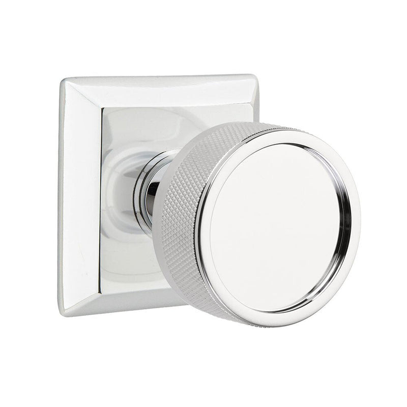 Emtek Dummy Pair Select Conical Knurled Knob with Quincy Rosette in Polished Chrome finish