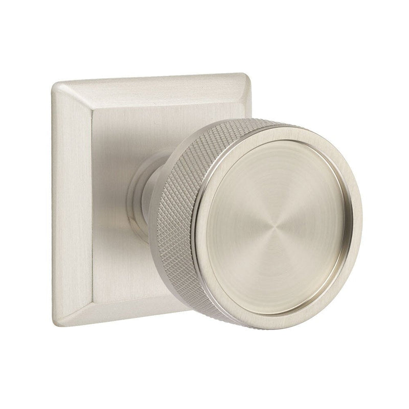 Emtek Dummy Pair Select Conical Knurled Knob with Quincy Rosette in Satin Nickel finish