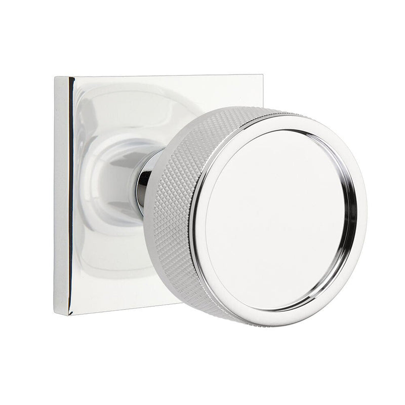 Emtek Dummy Pair Select Conical Knurled Knob with Square Rosette in Polished Chrome finish