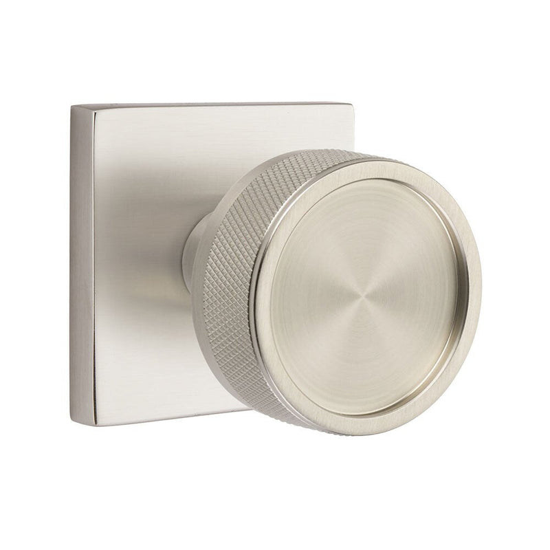 Emtek Dummy Pair Select Conical Knurled Knob with Square Rosette in Satin Nickel finish