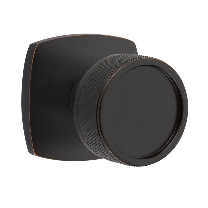 Emtek Dummy Pair Select Conical Knurled Knob with Urban Modern Rosette in Oil Rubbed Bronze finish