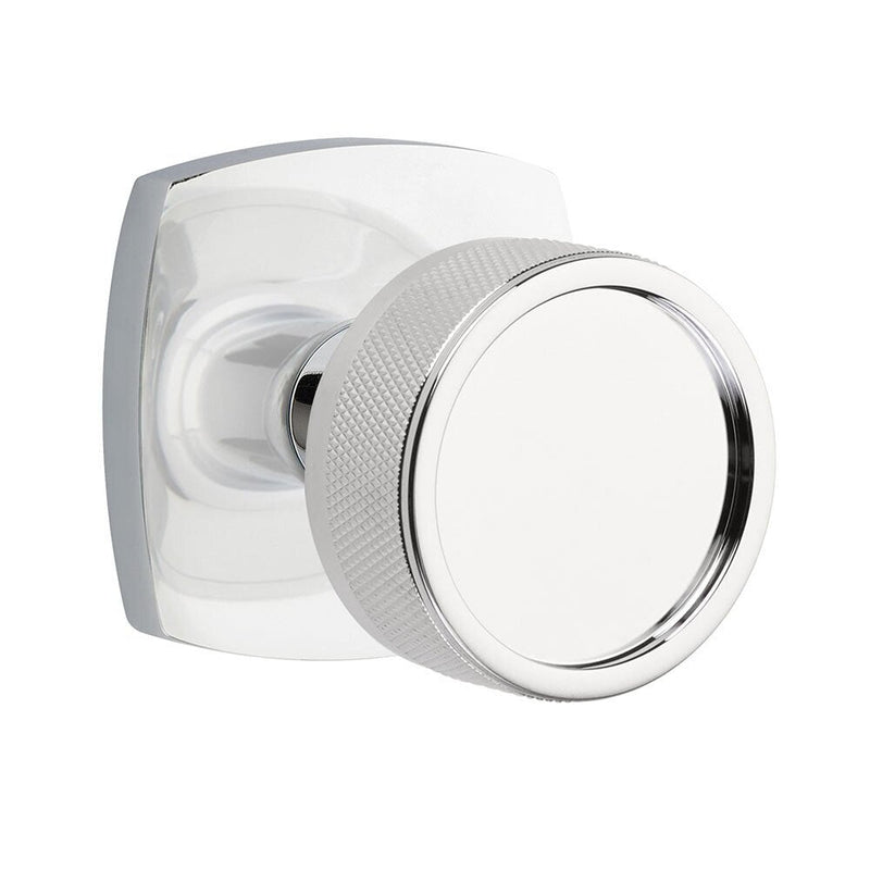 Emtek Dummy Pair Select Conical Knurled Knob with Urban Modern Rosette in Polished Chrome finish